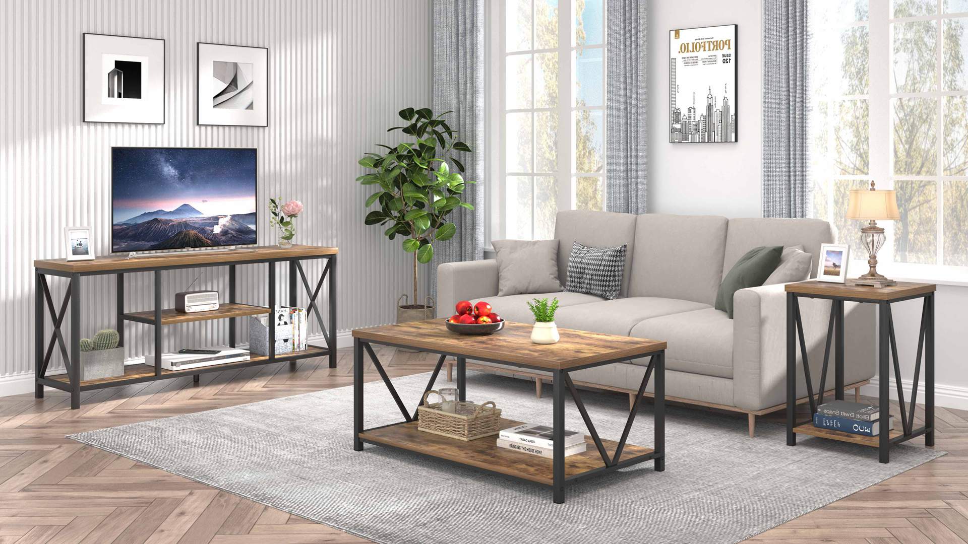 Amazon.com: EXCEFUR Modern Coffee Table, Industrial Metal and Wood